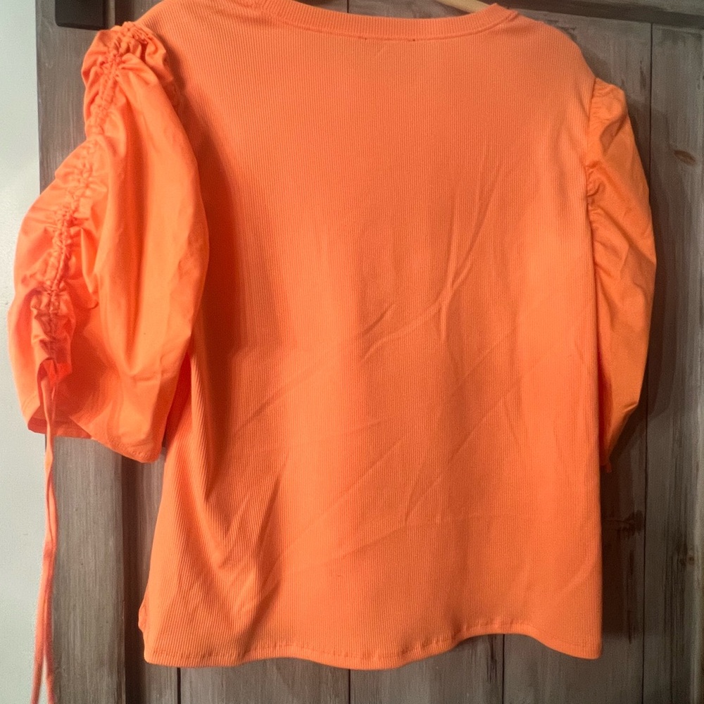 Nicole Miller Orange Ruched Puff Short-Sleeve Top NWT
